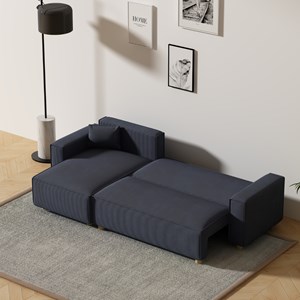 Cosy canapé convertible d'angle en velours côtelé bleu