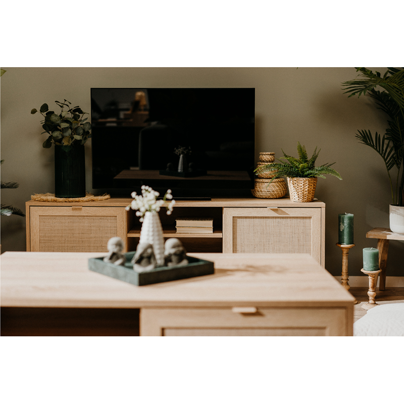 Tivat meuble tv en bois avec placards effet cannage