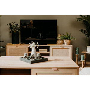 Tivat - meuble tv en bois avec placards en cannage 150cm