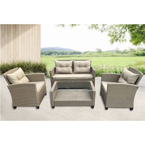 Parma salon de jardin 4 places en résine tressée gris-beige