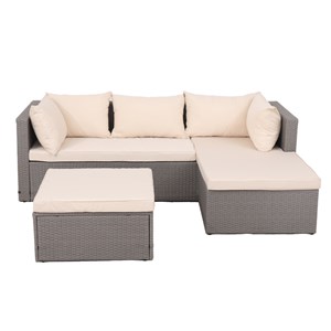 Lecci salon de jardin en résine tressée 4 places gris-beige