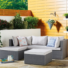 Lecci salon de jardin en résine tressée 4 places gris-gris clair