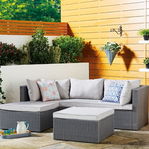 Lecci salon de jardin en résine tressée 4 places gris-gris clair