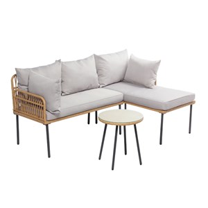 Lecce salon de jardin d'angle 3 places effet rotin