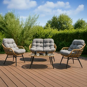 Evora - salon de jardin 4 places canapé + fauteuils gris foncé