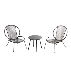 Rete ensemble de 2 fauteuils + 1 table basse gris foncé