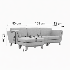 Norden canapé d'angle réversible 4 places en tissu gris clair