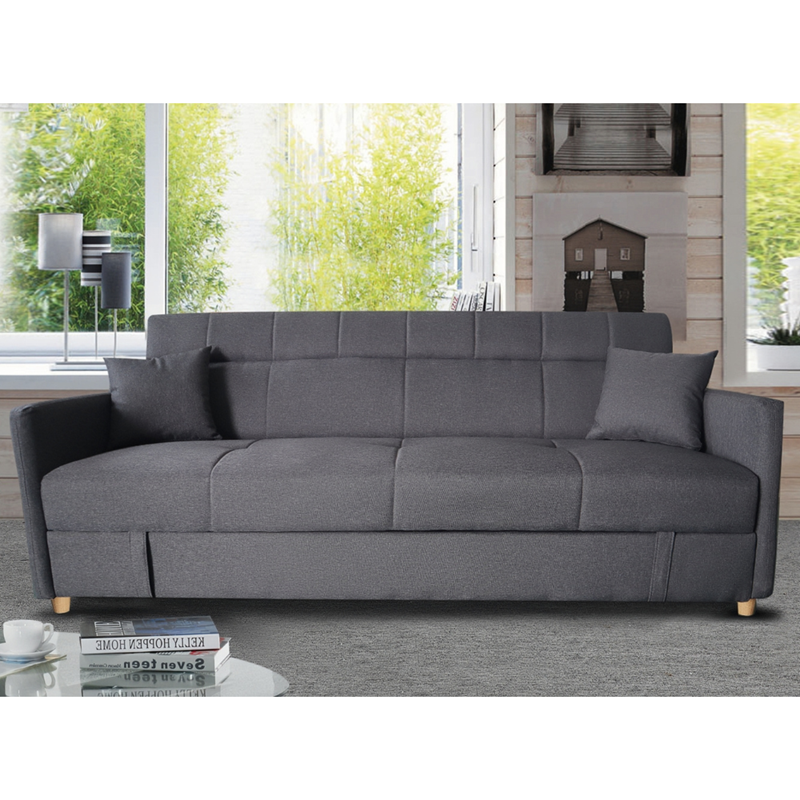 Adare canapé convertible avec coffre en tissu gris foncé 3 places