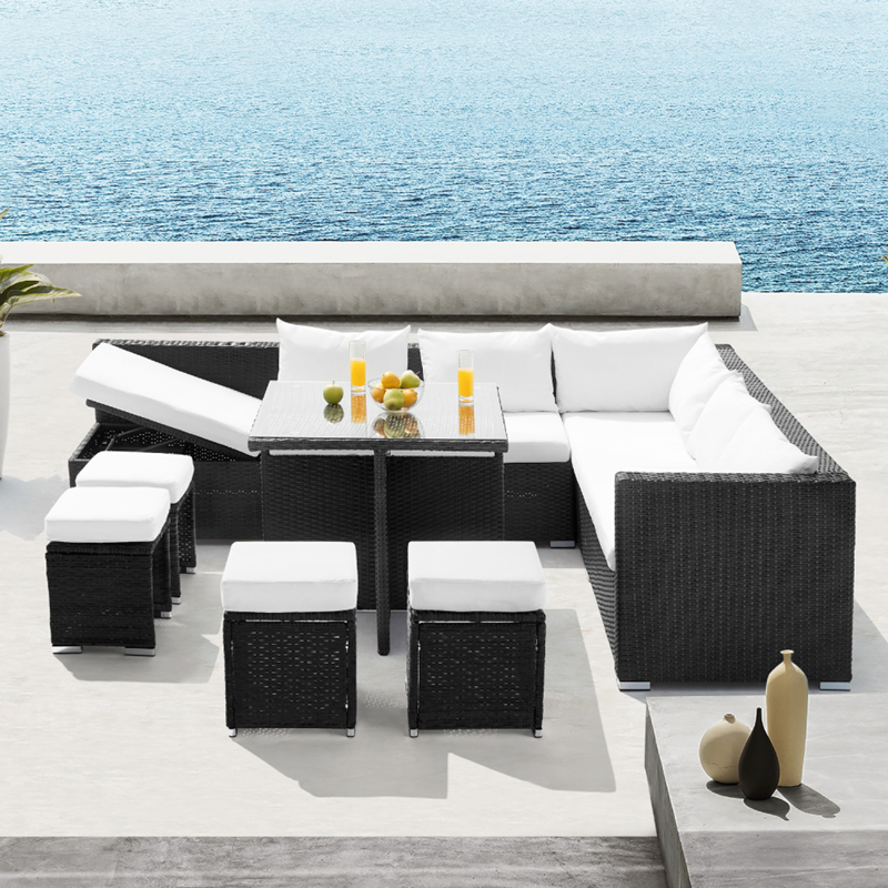 Samoa salon de jardin encastrable 10 places noir en résine tressée