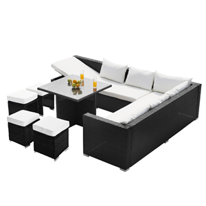 Samoa salon de jardin encastrable 10 places noir en résine tressée