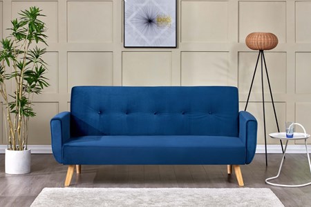 Malmo canapé scandinave convertible 3 places en velours bleu nuit