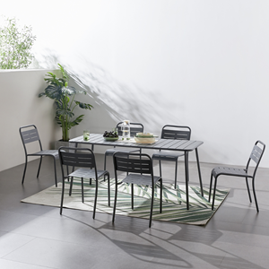 Bergame - ensemble table et chaises 6 places gris foncé