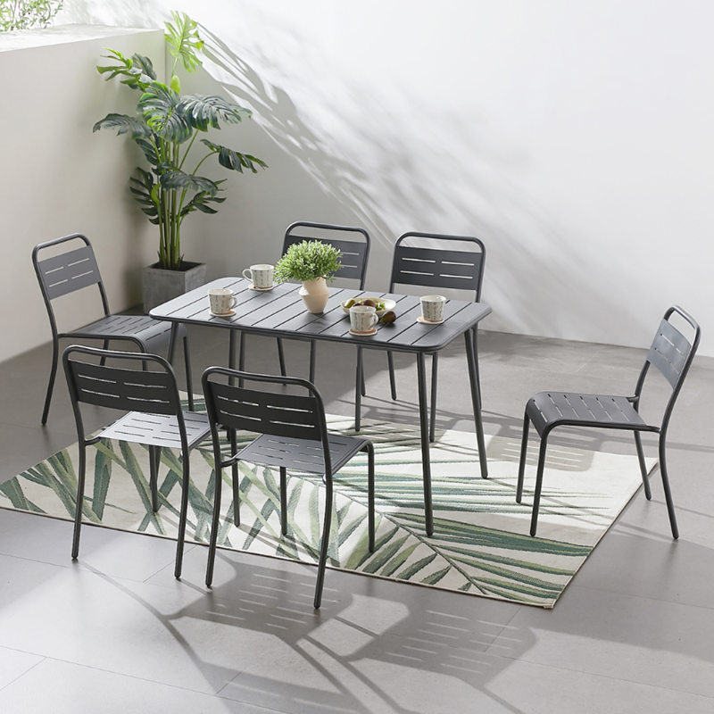 Bergame ensemble table et chaises gris foncé 4-6 places