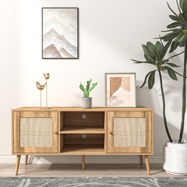 Cange buffet avec portes effet cannage et 2 niches 120 cm