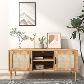 Artic buffet en bois avec portes effet cannage et niches