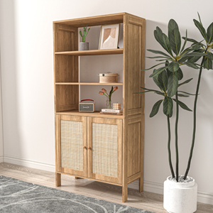 Bibliothèque cange en bois et cannage - 4 niveaux