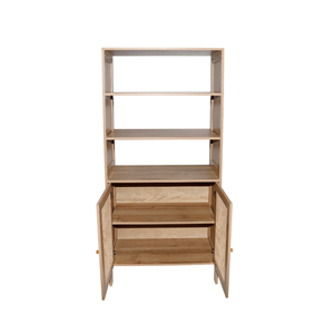 Cange vaisselier avec 3 étagères et 2 portes en cannage