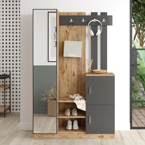 Anka - meuble d'entrée design bois et gris miroir