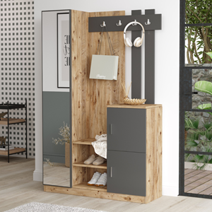 Anka meuble d'entrée design bois et gris miroir