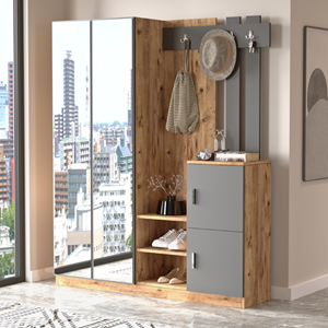 Anka - meuble d'entrée design bois et gris avec miroir