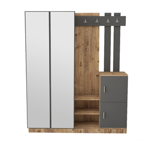 Anka meuble d'entrée design bois et gris avec miroir