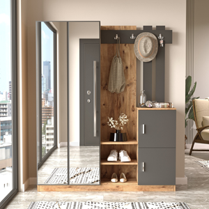 Anka meuble d'entrée design bois et gris avec miroir
