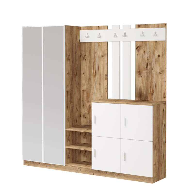 Anka meuble d'entrée avec miroir bois et blanc