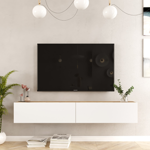 Hyl - meuble tv suspendu blanc et bois 180cm