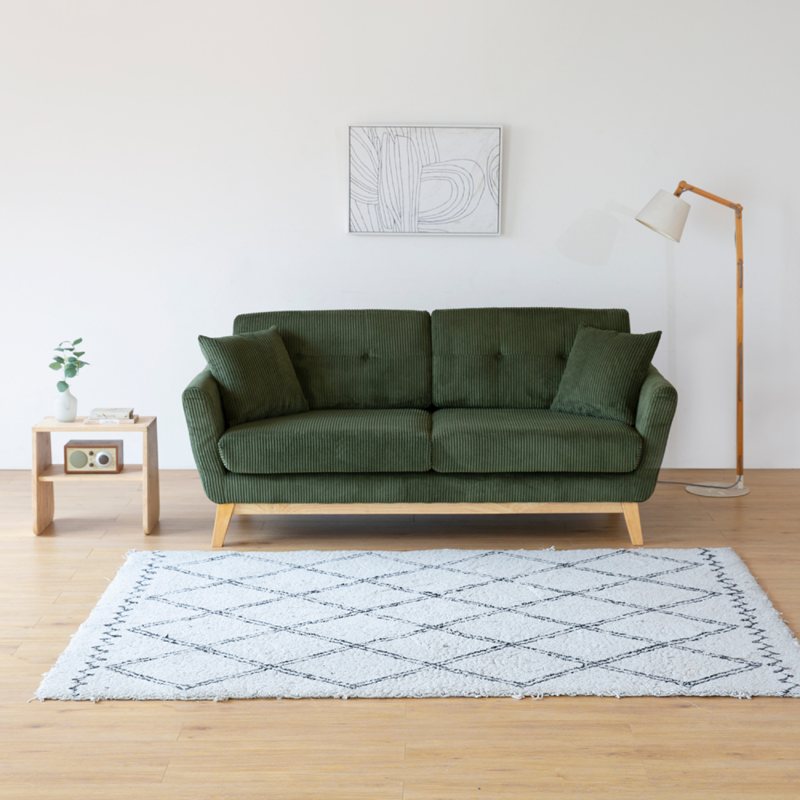 Hoga canapé 3 places scandinave en velours côtelé vert