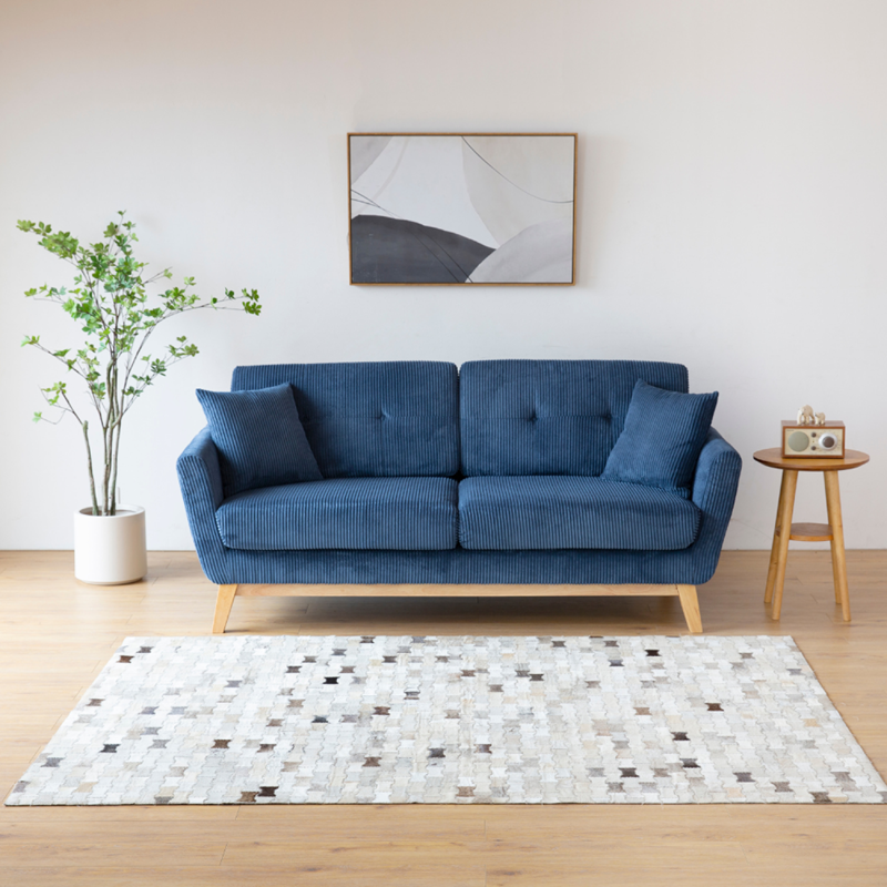 Hoga canapé 3 places scandinave en velours côtelé bleu