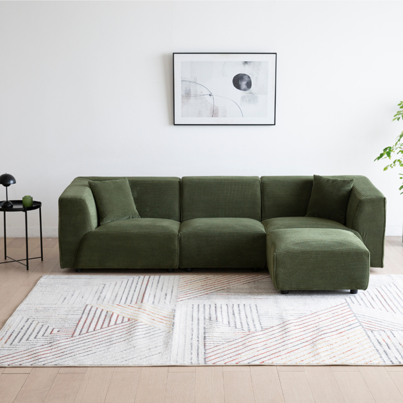 Concept Usine - Monroe canapé 3 places + 1 pouf en velours côtelé vert