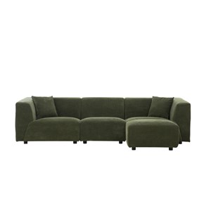 Monroe canapé modulable: canapé droit 3 places + 1 pouf en velours côtelé vert