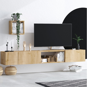 Bergen - meuble tv avec rangements imitation chêne clair