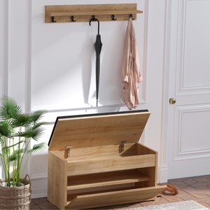 Larvik meuble d'entrée avec porte-manteau mural et coffre de rangement