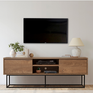 Haye - meuble tv couleur noyer et noir avec rangements