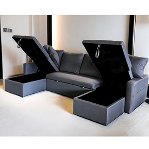 Mahé canapé panoramique convertible avec coffre 4 places en tissu - gris foncé