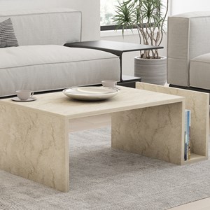 Melmo table basse en bois effet pierre avec porte magazines