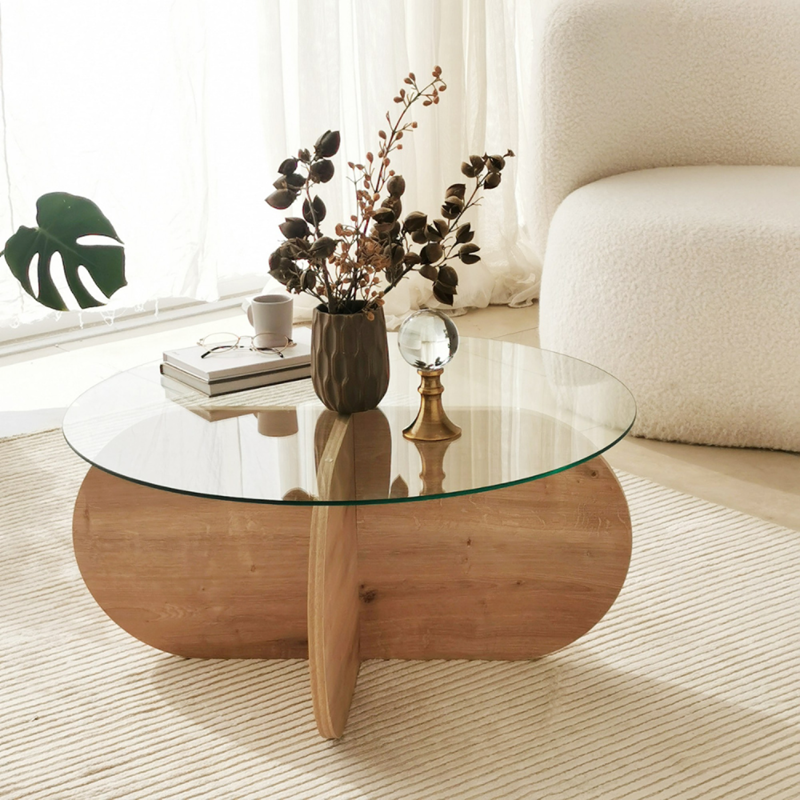 Ribe table basse en bois et plateau en verre