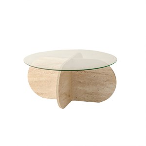 Ribe table basse en bois effet pierre et plateau en verre