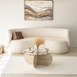 Ribe table basse en bois effet pierre et plateau en verre