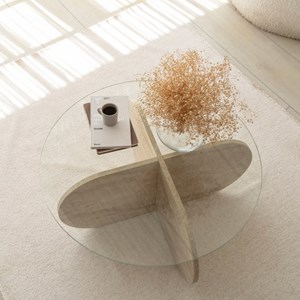 Ribe table basse en bois effet pierre et plateau en verre