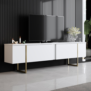 Luxor - meuble tv blanc et doré 2 portes 180cm