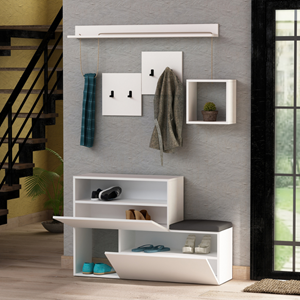Inga meuble d'entrée blanc avec rangements et porte-manteaux