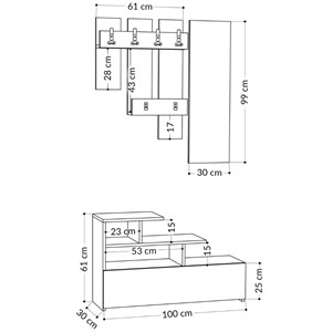Mesty meuble d'entrée effet bois avec porte manteau, rangement et miroir