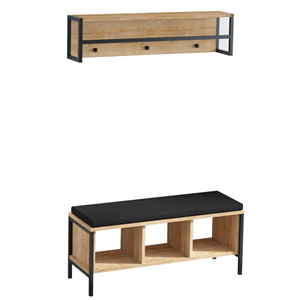 Torun meuble d'entrée mural bois et noir avec 3 niches