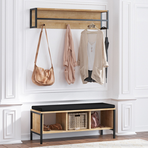 Torun meuble d'entrée mural bois et noir avec 3 niches