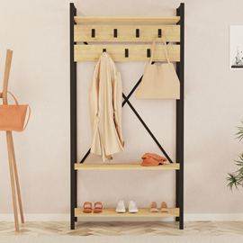 Lubin meuble d'entrée style industriel avec étagères et porte-manteaux