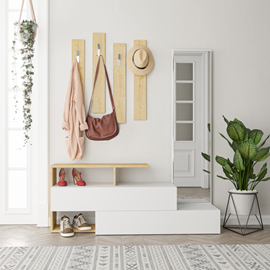 Ramar - meuble d'entrée bois blanc et porte-manteaux