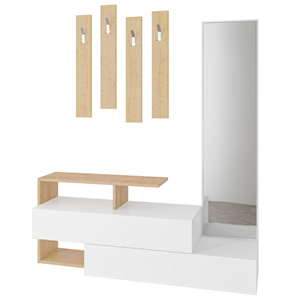 Ramar - meuble d'entrée bois blanc et porte-manteaux