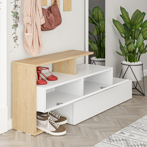 Ramar - meuble d'entrée bois blanc et porte-manteaux